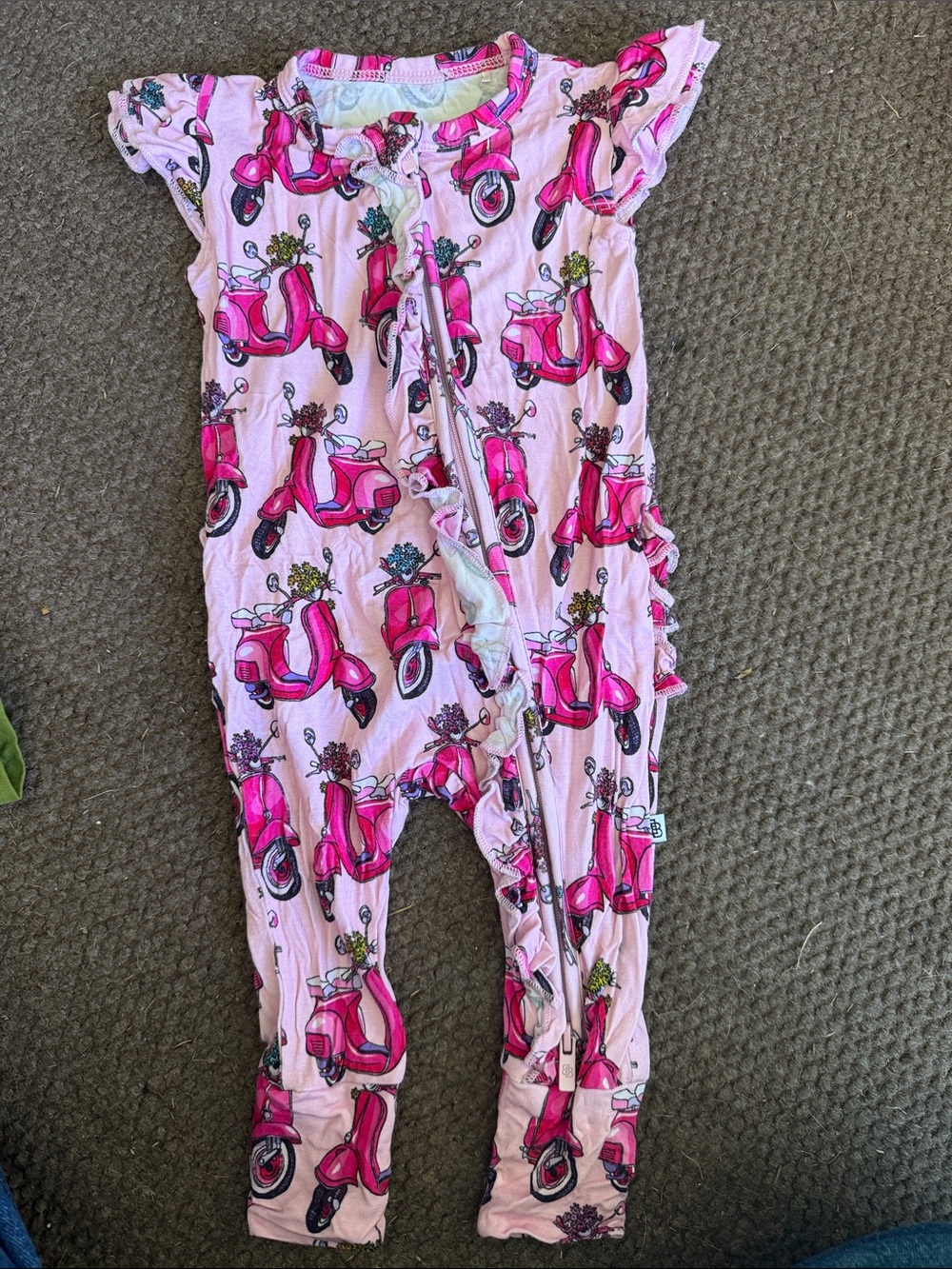 Girls' Pink Scooter-Print Footie One-Piece